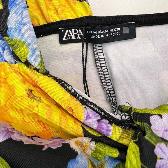 ZARA Floral Off The Shoulder Bodysuit Yellow & Blue Medium - Picture 4 of 5